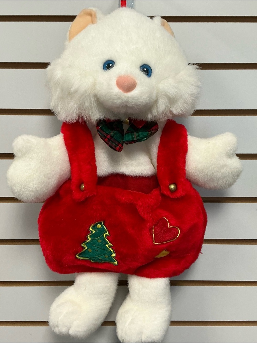 Vintage Prima Creations Christmas Stocking White Kitty Cat Red Suspenders 21"